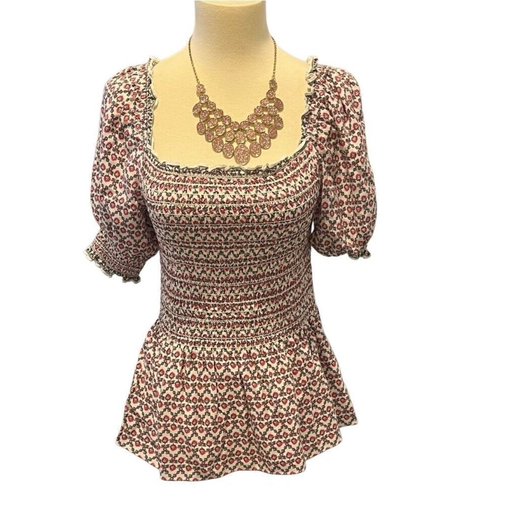 MAX STUDIO | pink gray white peplum top M